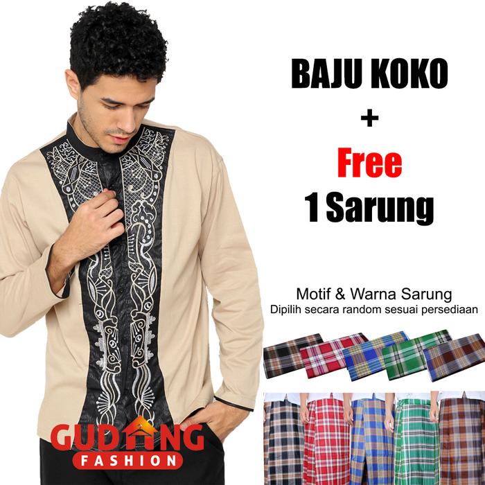 Gambar Koko Pria Lengan Panjang + Free Sarung (BUN) - Cream, M dari Gudang Fashion Id Kota Administrasi Jakarta Barat Tokopedia