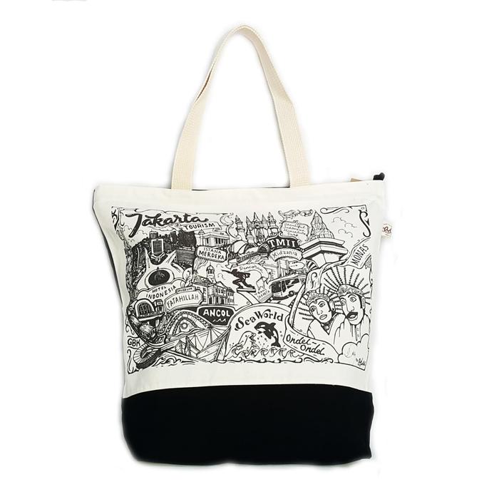 Gambar Tas Kanvas Souvenir Jakarta Design Crowd TMII dari aiu Craft_NEW undefined Tokopedia