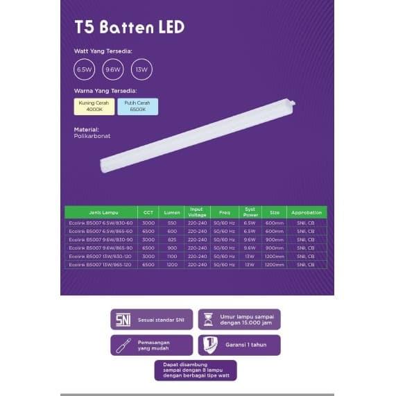 Gambar Ecolink T5 Batten LED B5007 6,5W/830 (600mm) Phillips - Putih dari Lavendor Indonesia undefined Tokopedia