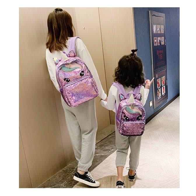 Jual Tas Ransel Sequin Unicorn Besar TRU025 dan kecil TRU026