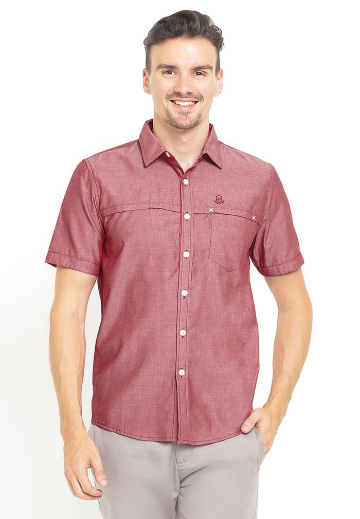 Gambar Slim Fit - Kemeja Casual - Kemeja Pria - Lengan Pendek - Merah - S dari Johnwin undefined Tokopedia