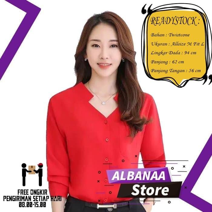 Gambar Kemeja Wanita Lengan Panjang Blouse Wanita Korea Putih Jumbo XL Style dari Albanaa Store undefined Tokopedia