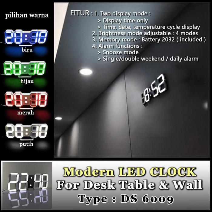 Gambar Jam Meja LED Digital / Modern LED Clock Style Tipe DS 6009 Minimalist - Putih dari Mitra Abadi LED undefined Tokopedia