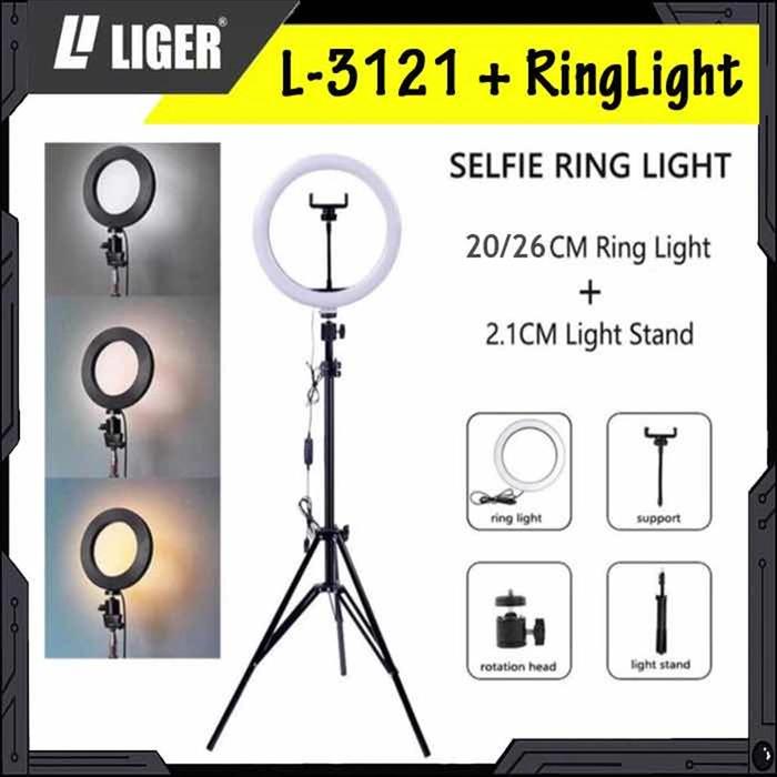 Tripod Liger L-3121 (210cm) Plus Ring Light Photography Lighting Holder Led  TRIPOD 2M RL 16 CM