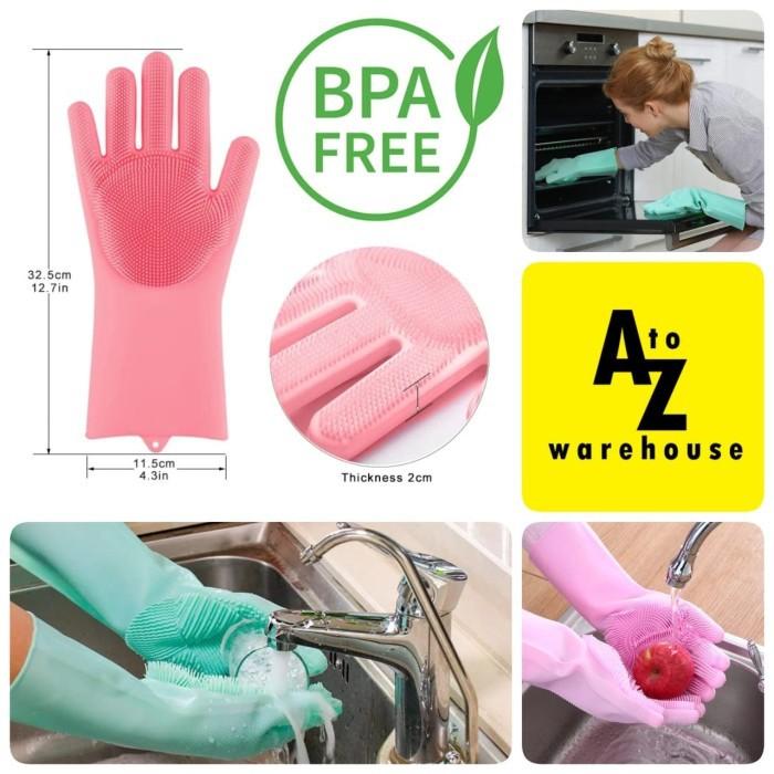 Gambar Sarung Tangan Sponge Cuci Piring Silicone Magic Scrub Cleaning Gloves - Ungu dari ThePangeranZ undefined Tokopedia