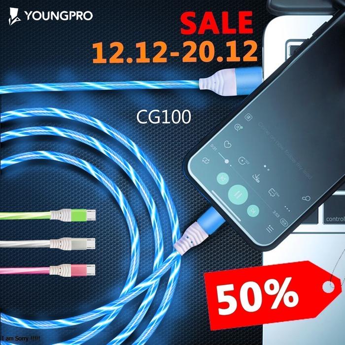 Gambar YoungPro CG-100c Kabel Data LED Type-C Original - High Quality - BLUE dari Youngpro Indonesia undefined Tokopedia