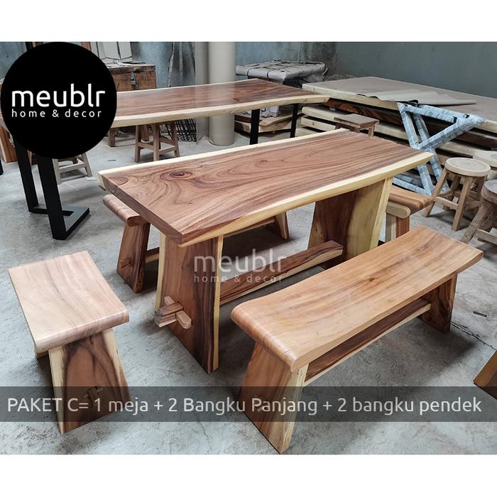Gambar Dining Set Meja Makan Minimalis Cafe Bar Resto Coffee shop Kayu Suar - Paket C dari meublr undefined Tokopedia