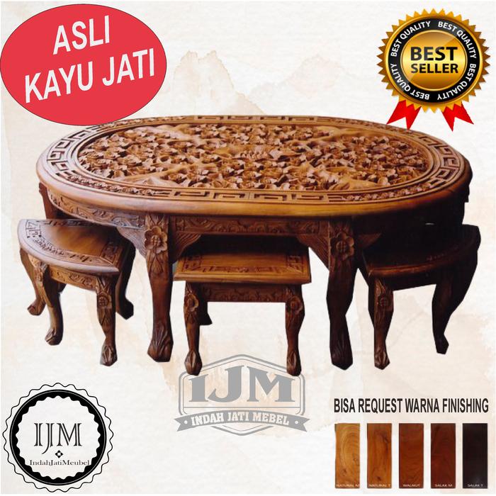 Gambar MEJA OSHIN OVAL JATI-KURSI TERAS-KURSI TAMU-SOFA MINIMALIS-MEJA-LEMARI dari Indahjatimeubel undefined Tokopedia