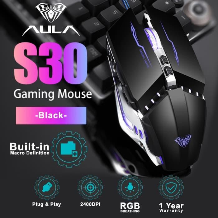 Gambar Mouse Gaming AULA S30 – 2400DPI RGB Driver Macro Software - Hitam dari hagakomputer undefined Tokopedia