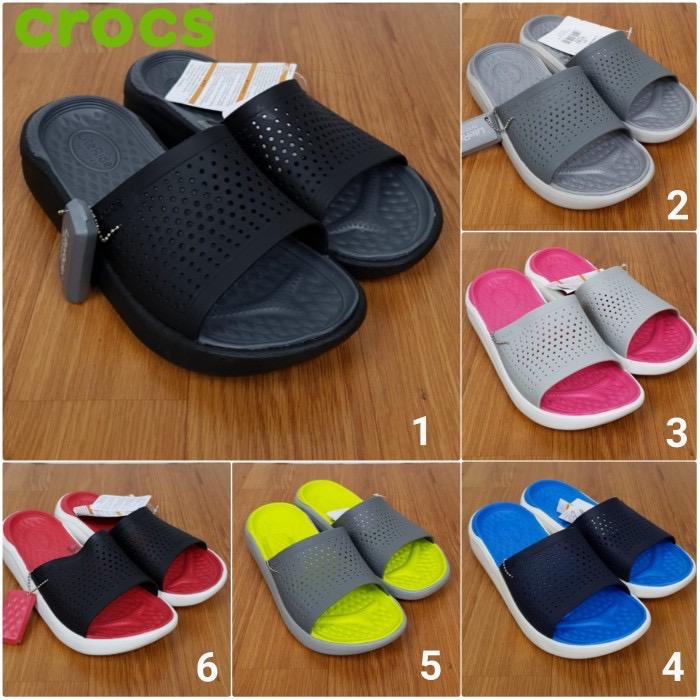 Gambar Sandal Crocs / Croc LiteRide Slide New - Hitam merah, M11 dari Classy Footwear ID undefined Tokopedia