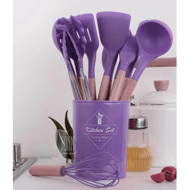 Gambar Silicone Kitchen Set 11 Pcs Peralatan Masak Spatula Sutil Silikon Cook - Ungu dari Toso Mart undefined Tokopedia