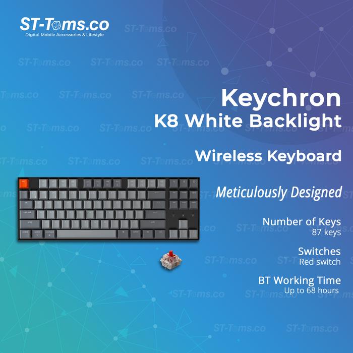 Gambar Keychron K8 Wireless Keyboard Swappable White Backlight - G1 Red Switch dari ST-Toms.co undefined Tokopedia