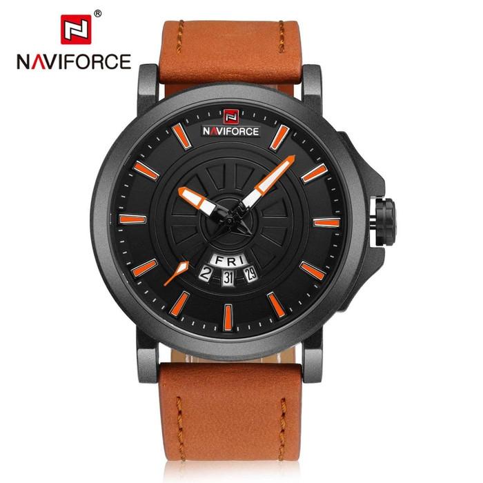 Jam Tangan Analog Pria Naviforce 9125 Strap Tali Kulit Asli Original  Cokelat Kuning di Digitec Official Watch Tokopedia