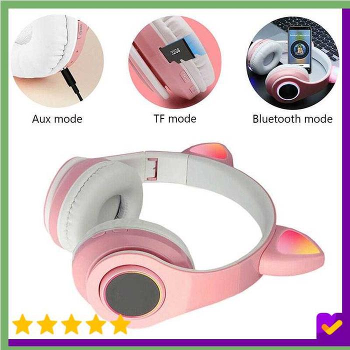 Gambar RLoop Bluetooth Headset Headphone Telinga Kucing Cute Cat Ear - CXTB39 - Pink dari BestIndoTechno undefined Tokopedia