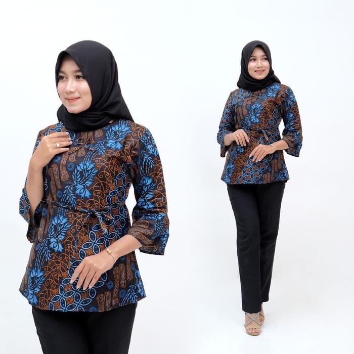 Gambar Blouse Batik Wanita Baju Atasan Batik Modern - Biru, XL dari Batik Halona undefined Tokopedia