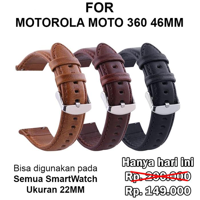 Gambar Leather Strap Band Motorola Moto 360 46mm smart watch tali jam 22mm - Black dari Casing handphone murah undefined Tokopedia