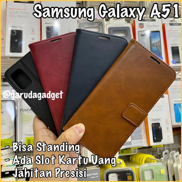 Flip Wallet Case Galaxy A51 Samsung Sarung Buku Standing Dompet Cover  Hitam
