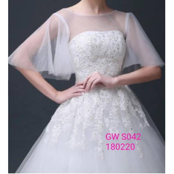 Gambar Gaun Wedding Pengantin Batwing Lengan Gereja Pernikahan Gaun Appliques - Putih, L dari Wedding Mart undefined Tokopedia