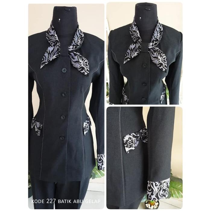 Jual Stelan Blazer Wanita Abu Tua Kombi Batik Baju Kerja Kantor Set Celana Ss Jakarta Pusat Ferrow Olshop Tokopedia