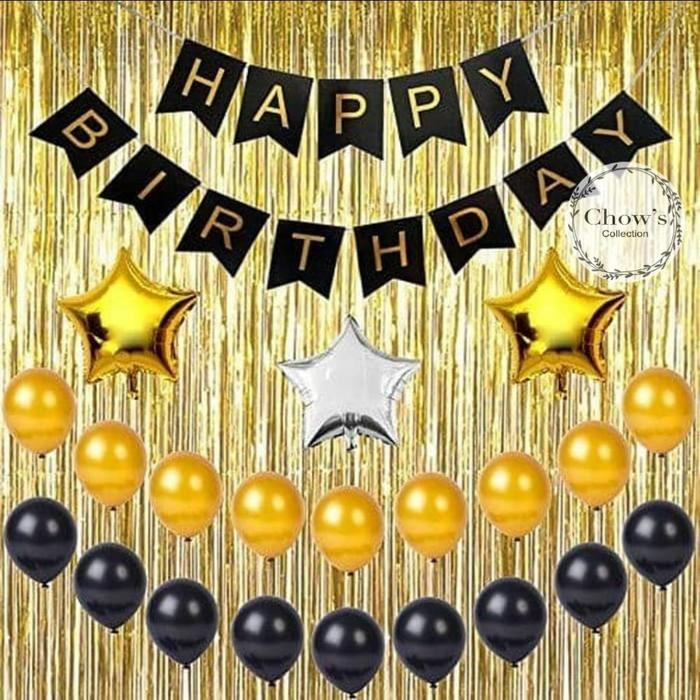 Gambar Paket Dekorasi Hiasan Balon Ulang Tahun Happy Birthday Tema Gold 01 dari Chowping Store undefined Tokopedia