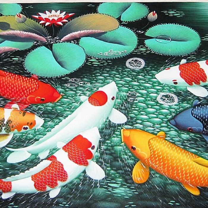 Jual Lukisan Ikan Koi 9 Ekor Cocok Utk Fengshui Maupun Keindahan Ruangan Kota Denpasar Bali Bagus Art Tokopedia