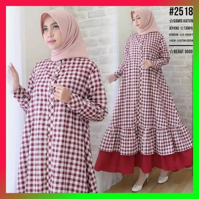 Gambar All Size Katun Kotak Karina Dress Muslim Wanita Terusan Muslim Wanita - Red dari Milenialnow undefined Tokopedia