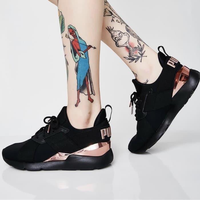 Puma muse satin black trainers deals