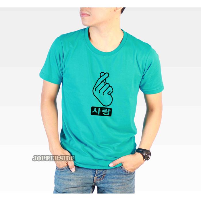 Gambar T SHIRT KAOS DISTRO FINGER LOVE HEART KOREA KOREAN PRIA WANITA TS79 - HIJAU TOSCA, L dari JOPPERSIDE undefined Tokopedia