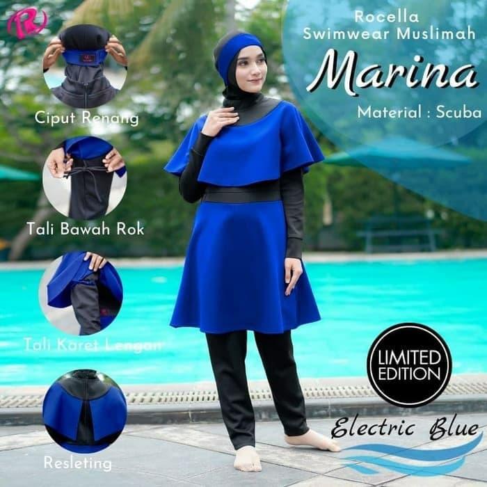 Gambar Baju Renang Muslimah Wanita Muslim| Swimwear| Jumpsuit |Rocella Marina - Electric Blue dari One Shop Id New undefined Tokopedia