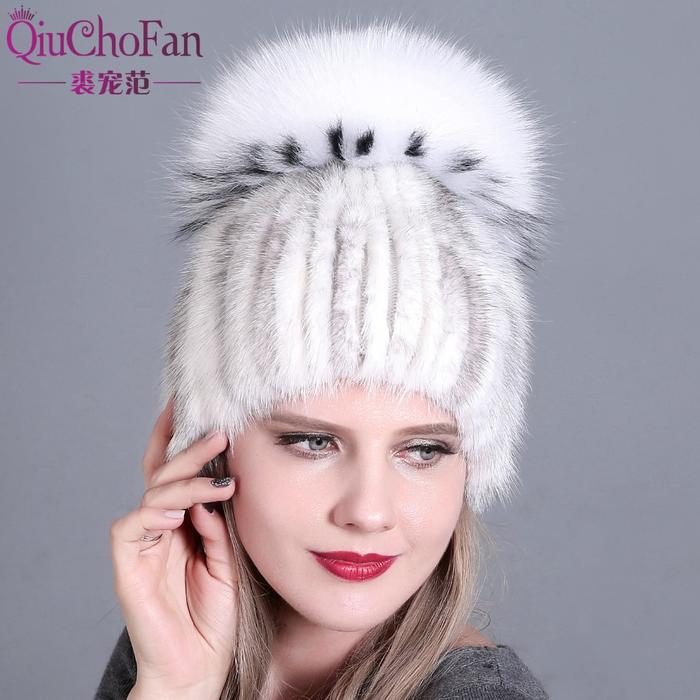 Jual women knitted Mink Fur Hat styles 