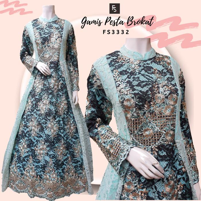Gambar Baju Gamis Wanita Terbaru Brokat premium FS3332 - Blue, M dari FIKASHOP.COM undefined Tokopedia
