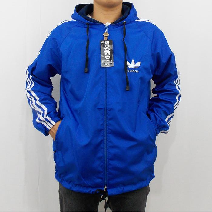 JAKET PARASUT WINDBREAKER JUMBO XL XXL TRAINING OLAH RAGA PRIA ABU Biru  Muda