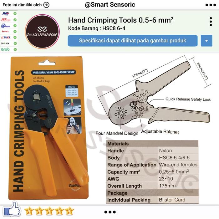 Gambar Solution HSC8 6-4 6-6 Hand Crimping Tools Tang Press Skun Ferrules dari Smart Sensoric undefined Tokopedia