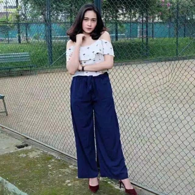 Gambar CELANA RIBBON KULOT FIT TO L - NAVY dari SRO MART undefined Tokopedia