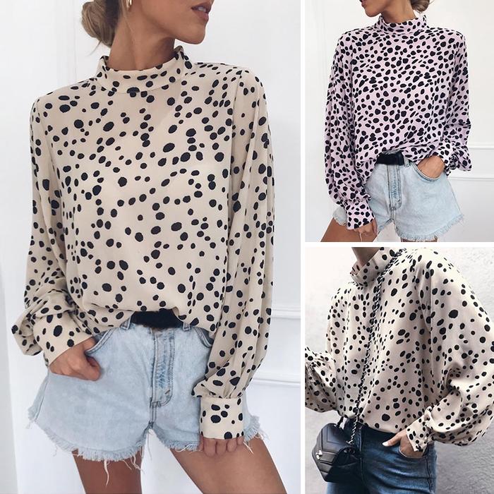 Gambar Womens Polka Dot Long Sleeve Chiffon Casual Plus size Blouse dari amandineofficial undefined Tokopedia