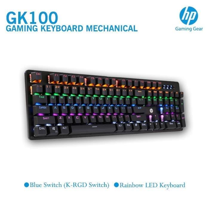 Jual HP GK100 Full Mechanical Rainbow Backlight Gaming Keyboard Blue