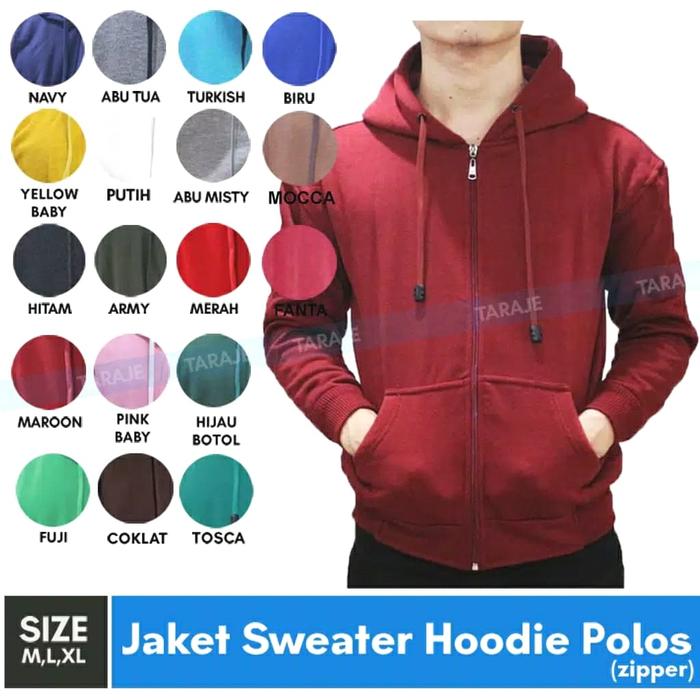 Jaket Polos Zipper Hoodie Polos Pria Sweater Polos Cowok Distro Tulis  Warna, M