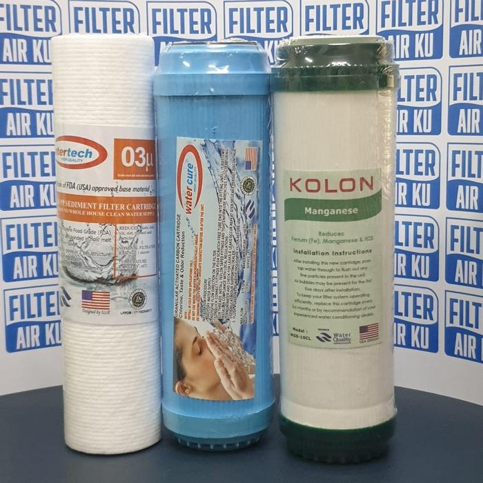Gambar Paket Refil Filter Air : Sedimen - GAC - Manganese 10" dari Filterairku Jakarta undefined Tokopedia