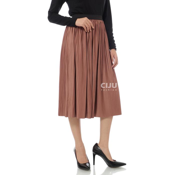 Jual Maya Plisket Skirt Rok Panjang 3/4 Midi Lipid Lipat BROWN