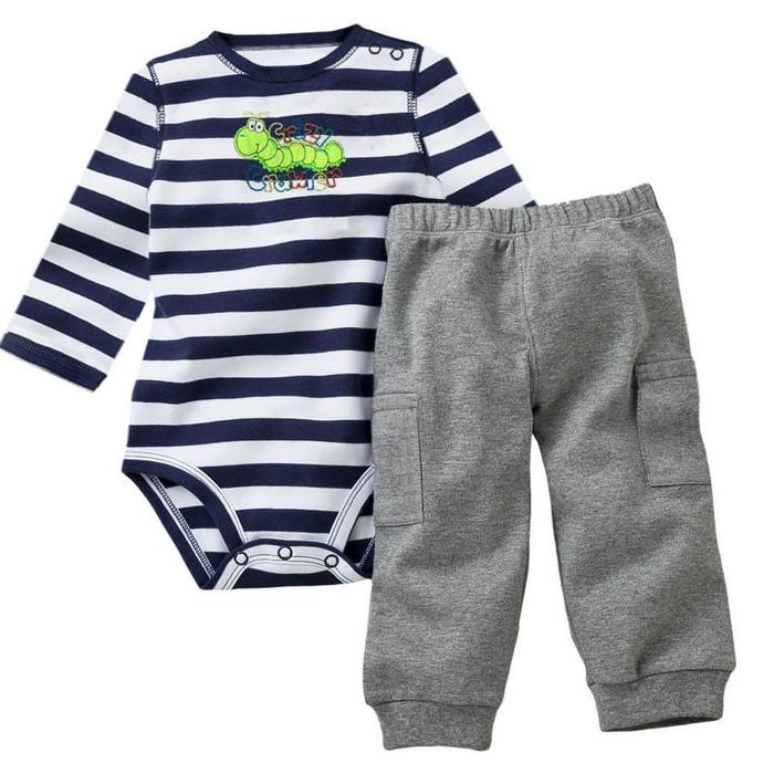 Gambar Baju Bayi Laki laki Jumper Set First Movement Caterpilar Strip Hitam - 3-6 Bulan dari clafishope baby kid shop undefined Tokopedia