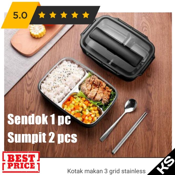 Gambar Kotak Makan Bekal Lunch - Grid 3 Stainless dari KS & MayO Market Station undefined Tokopedia