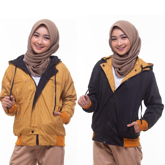 Gambar JAKET PARASUT WANITA JAKET PARKA BOLAK BALIK BOMBER HOODIE WATERPROOF - Yellow Black, M dari UNGSIRA STORE undefined Tokopedia