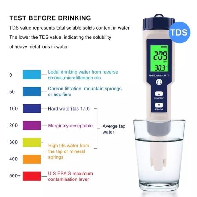 Gambar Salinity PH TDS EC Temp 5 in 1 Water Tester EZ-9909 Meter EZ9909 Salt dari HRDIK undefined Tokopedia