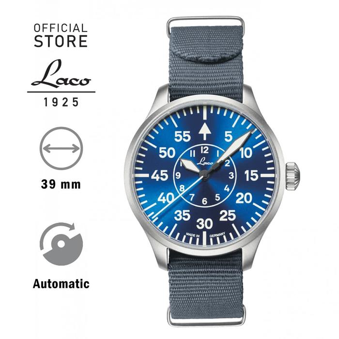 Laco Aachen Blaue 39mm Jam Tangan Pilot Stainless Steel Biru Automatic