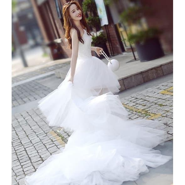 Jual Wedding Dress Short Front Long Back Bridal Wedding Gowns High