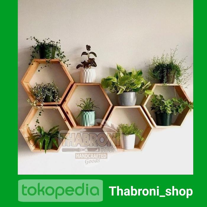 Jual Rak Hexagonal Set 5 Hiasan Dinding Kayu Rak Dekorasi Rumah Cafe