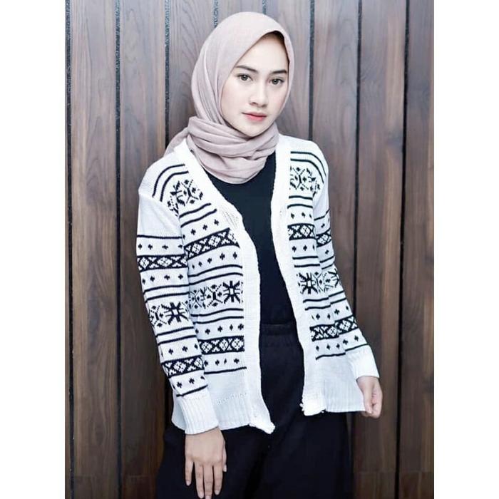 Gambar CLASSIE TRIBAL KARDIGAN RAJUT SWEATER RAJUT TEBAL CARDIGAN WANITA - White dari TokokitaBuka undefined Tokopedia