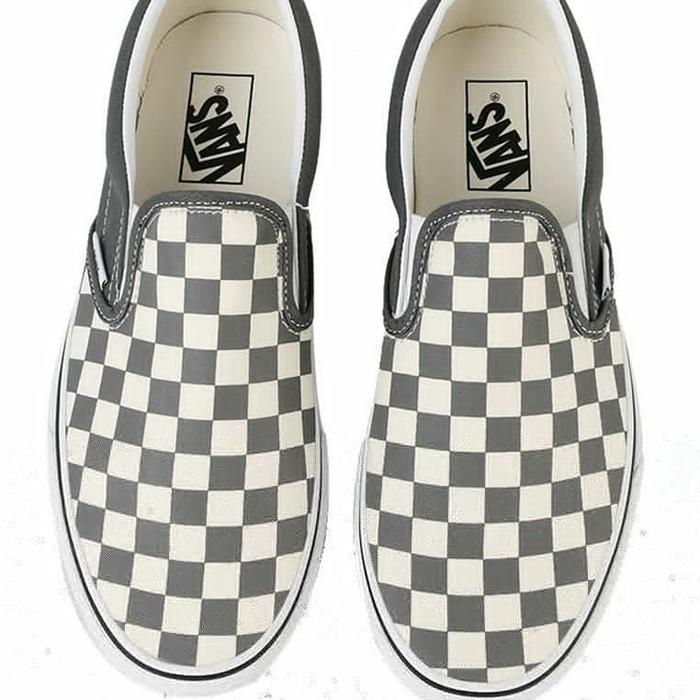grey white checkered vans