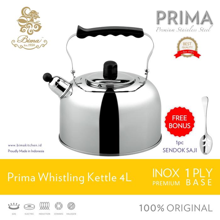 Jual TEKO Bima Prima Whistling Kettle 4L, Inox Premium + FREE 1 SENDOK