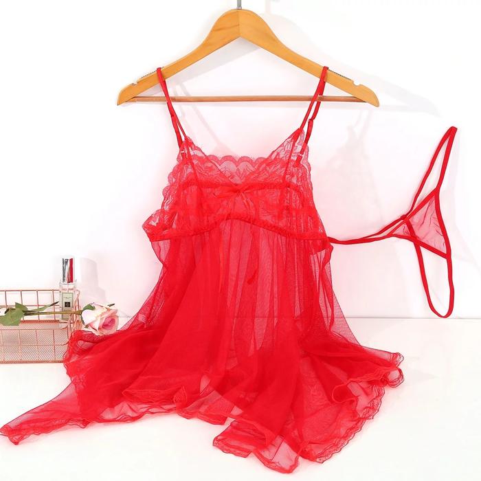 Gambar Baju Tidur Seksi Renda Transparan Lingerie Sexy Import Lace A125 S_XL - Merah, L dari Dezenna undefined Tokopedia